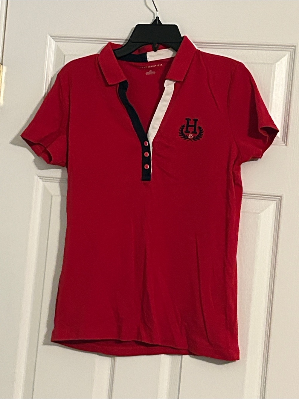 Tommy Hilfiger Red Short-Sleeve Polo Top with Contrast Placket